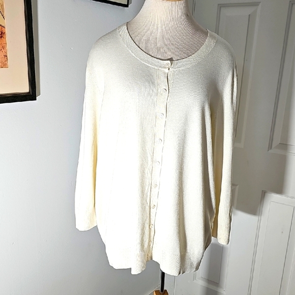 Nue Optionplus NWT Cream Button-Up Cardigan. SIZE 3X - Picture 1 of 10